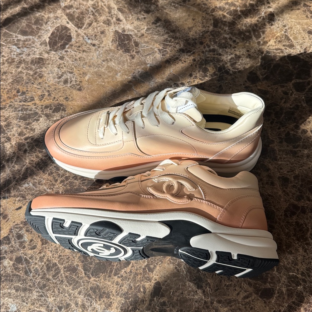 Chanel sneakers trainers flats ombré beige printed calfskin light orange sz 38.5 - Picture 4 of 11